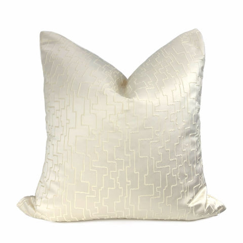 Aurelius Two Tone Cream Embroidered Sateen Maze Pillow Cover - Aloriam