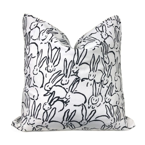 Bunny Hop Black White Rabbit Print Pillow Cover - Aloriam