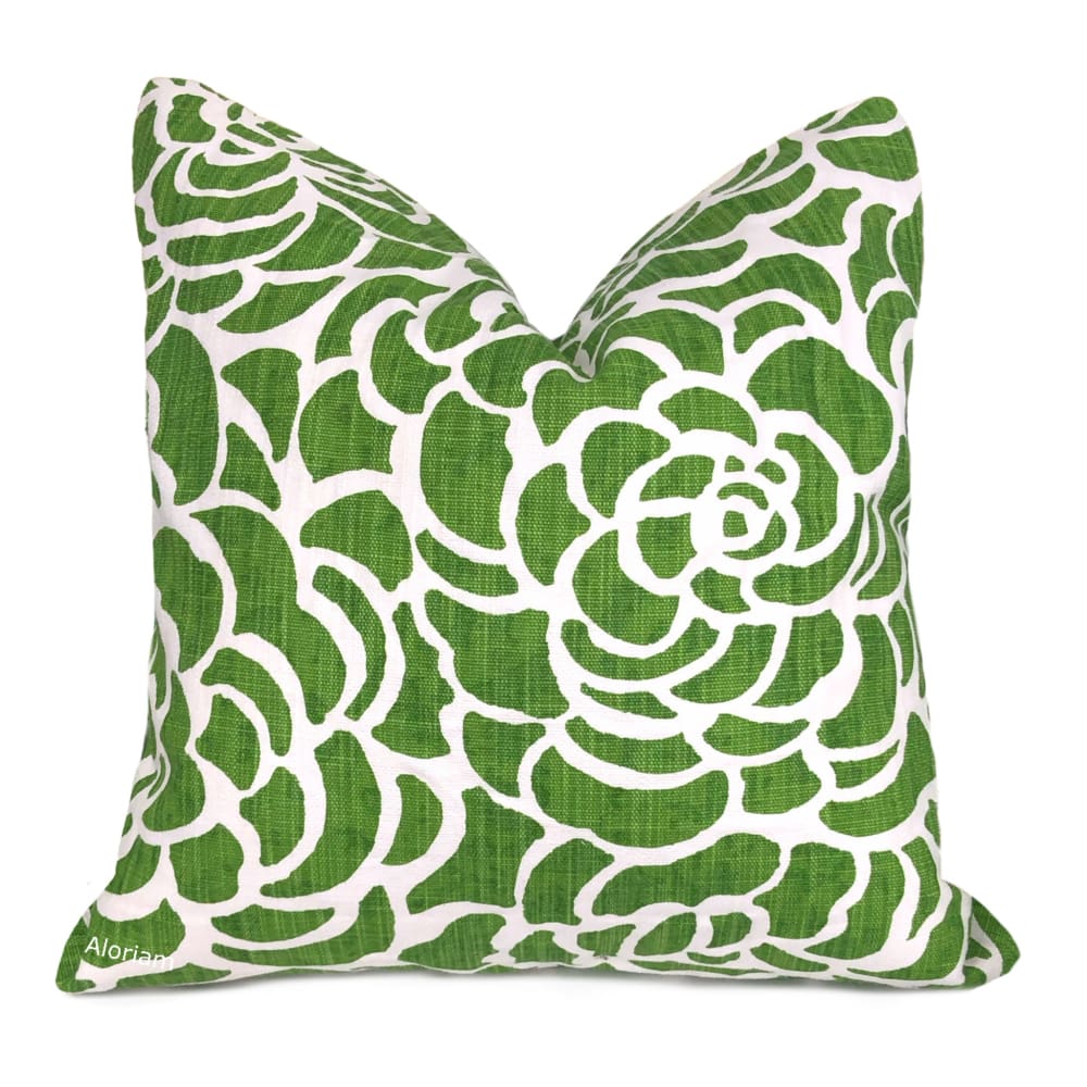 Caroline Green White Peony Modern Floral Print Pillow Cover - Aloriam