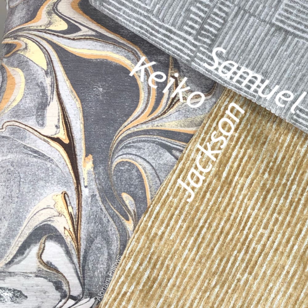 Keiko Gray Yellow Orange Marble Swirl Chenille Pillow Cover - Aloriam