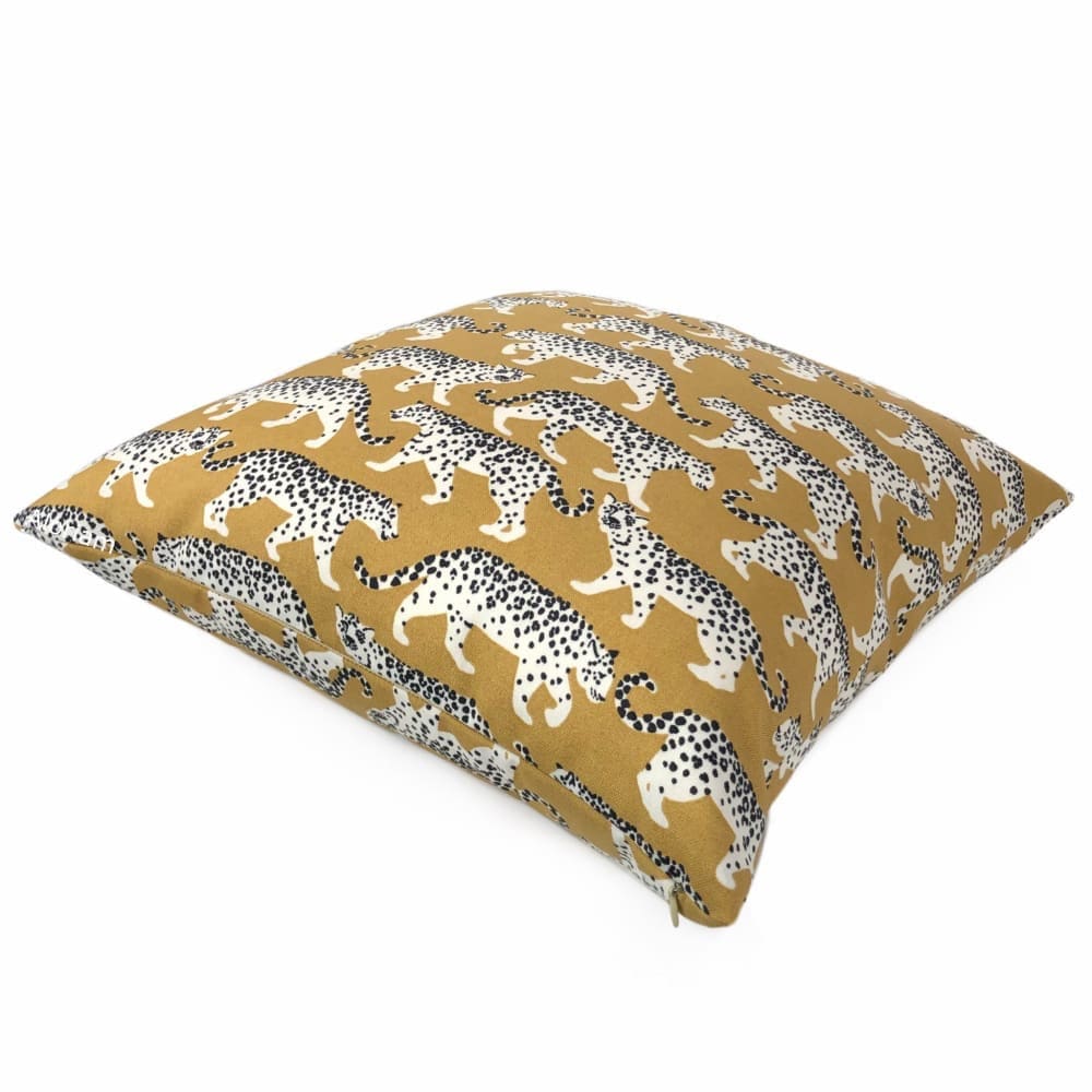 Prowling Leopards Camel Beige Cotton Print Pillow Cover - Aloriam