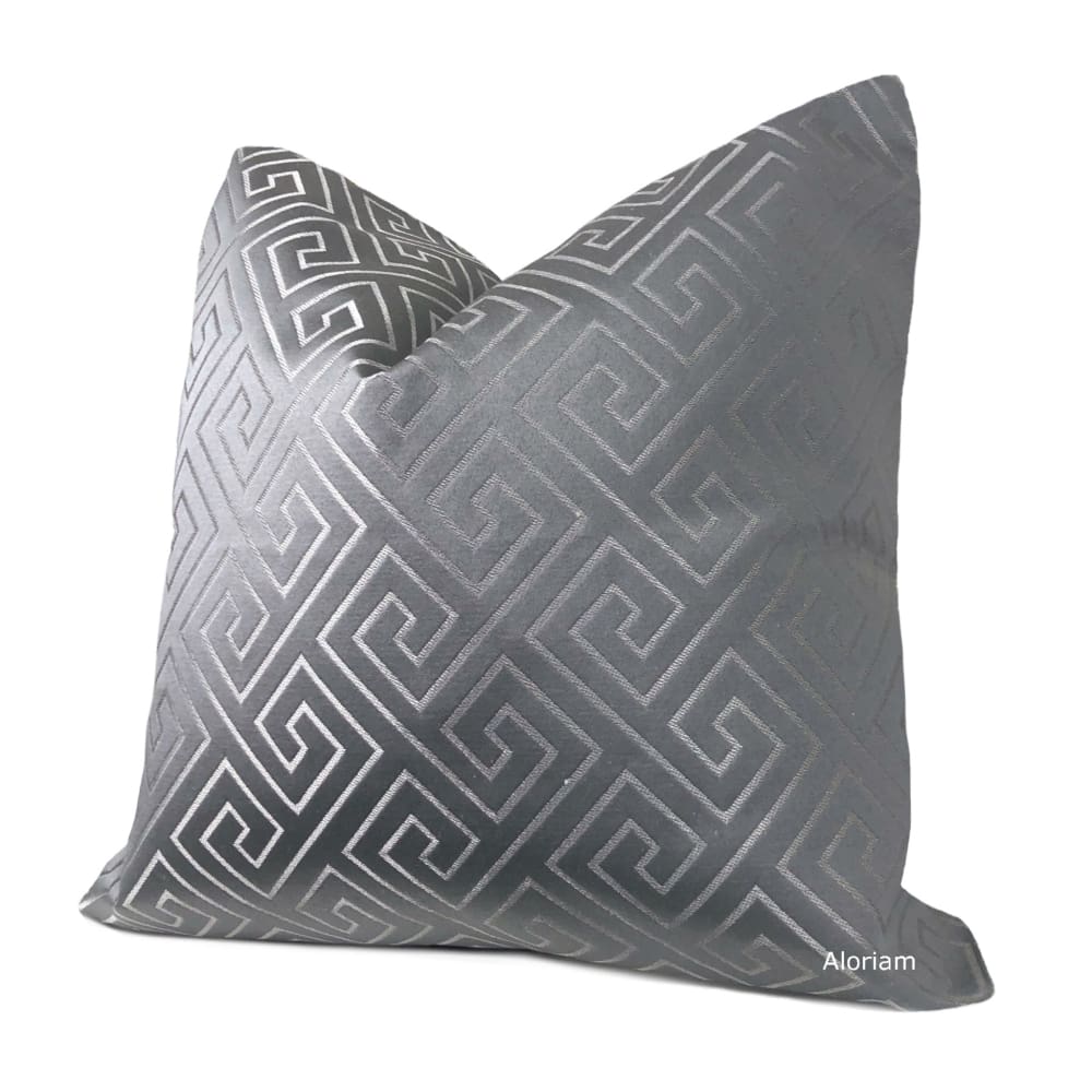 Theseus Gray Silver Greek Key Pillow Cover - Aloriam