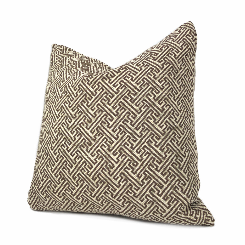 Atlas Greek Key Geometric Coffee Brown Beige Pillow Cover