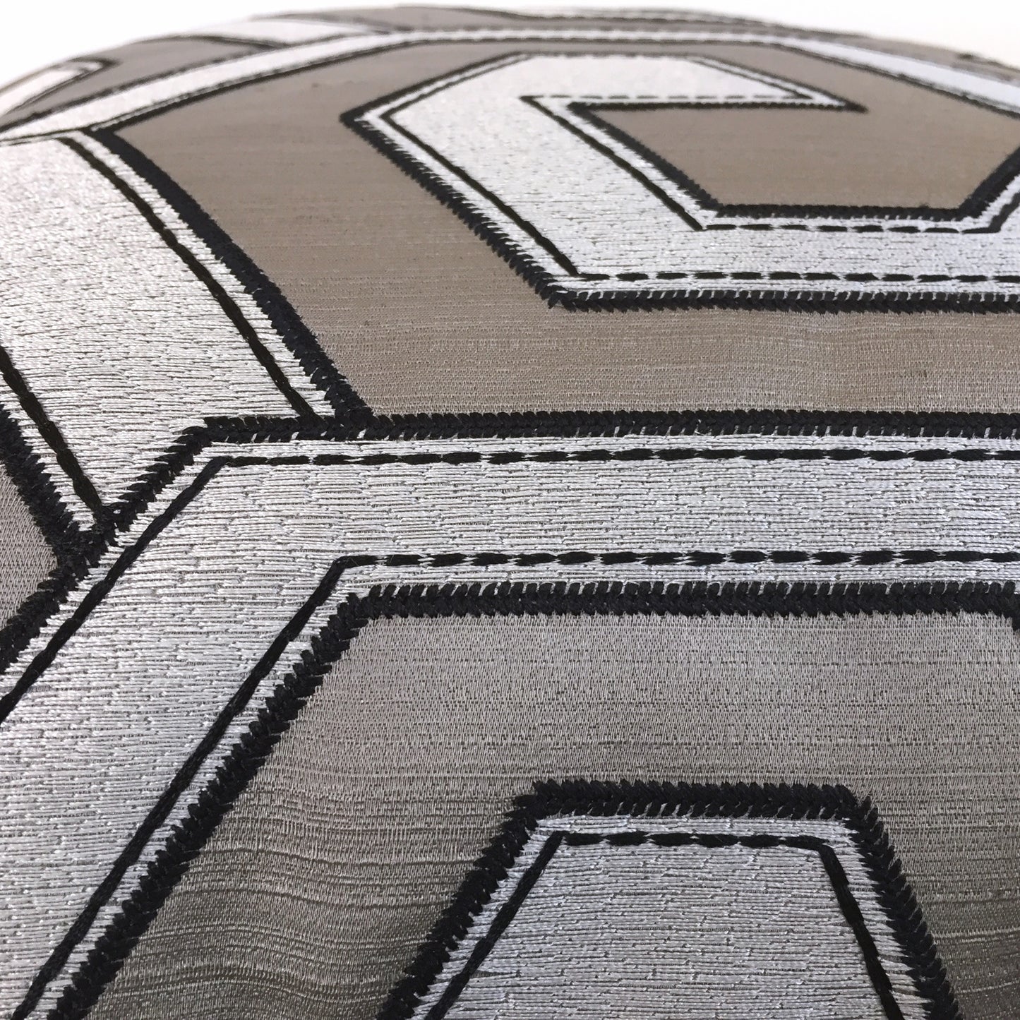 Designer Two Tone Silver Pewter Gray Embroidered Geometric Pillow Cover