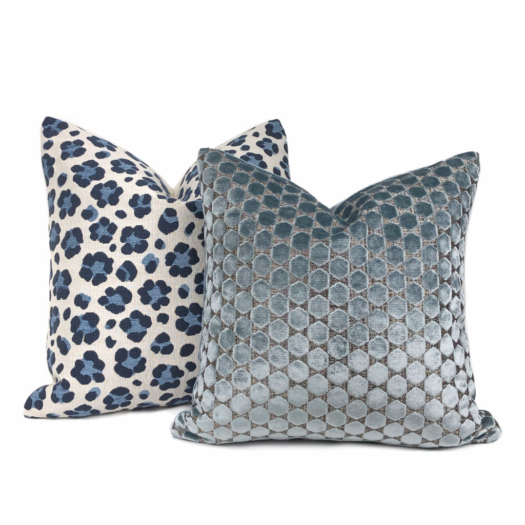 Thibaut Trixie Blue Off-White Woven Leopard Print Pillow Cover