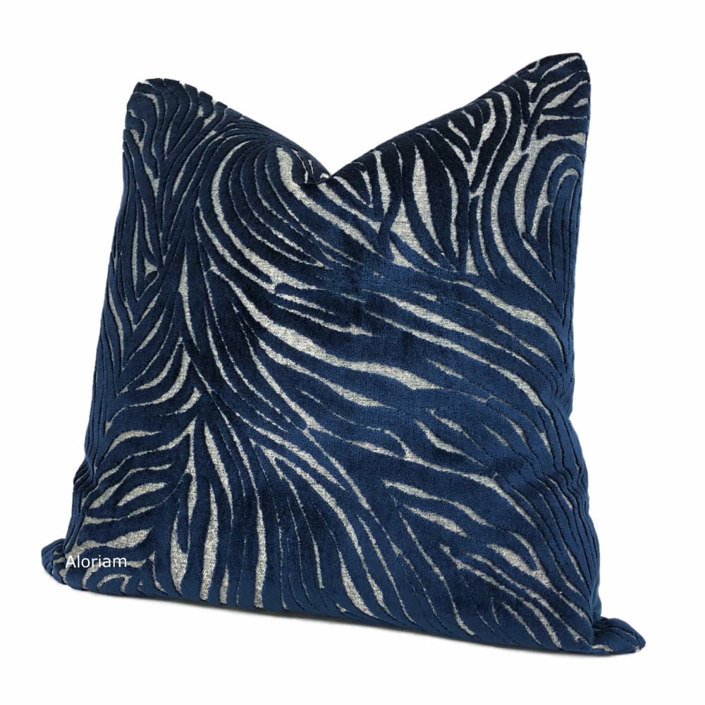 Alden Navy Blue Abstract Cut Velvet Pillow Cover - Aloriam