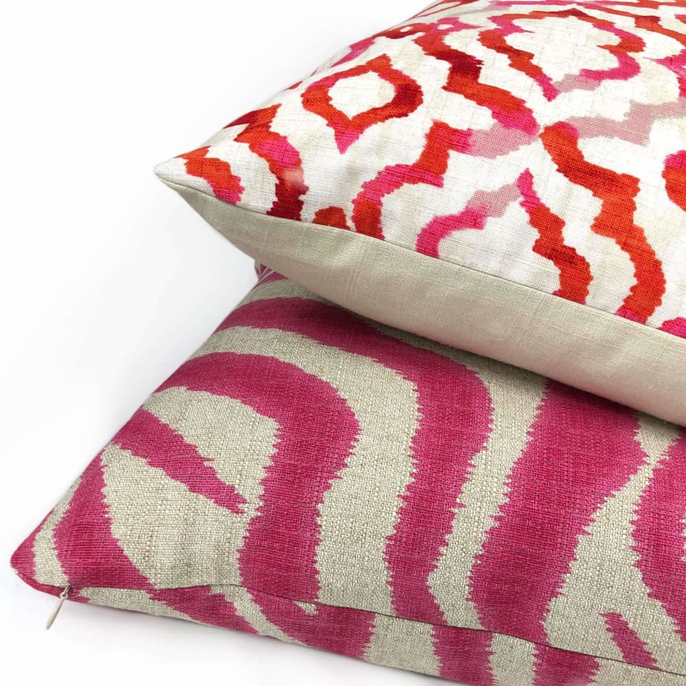 Amina Pink Red Moroccan Ikat Geometric Lattice Pillow Cover Cushion Pillow Case Euro Sham 16x16 18x18 20x20 22x22 24x24 26x26 28x28 Lumbar Pillow 12x18 12x20 12x24 14x20 16x26 by Aloriam