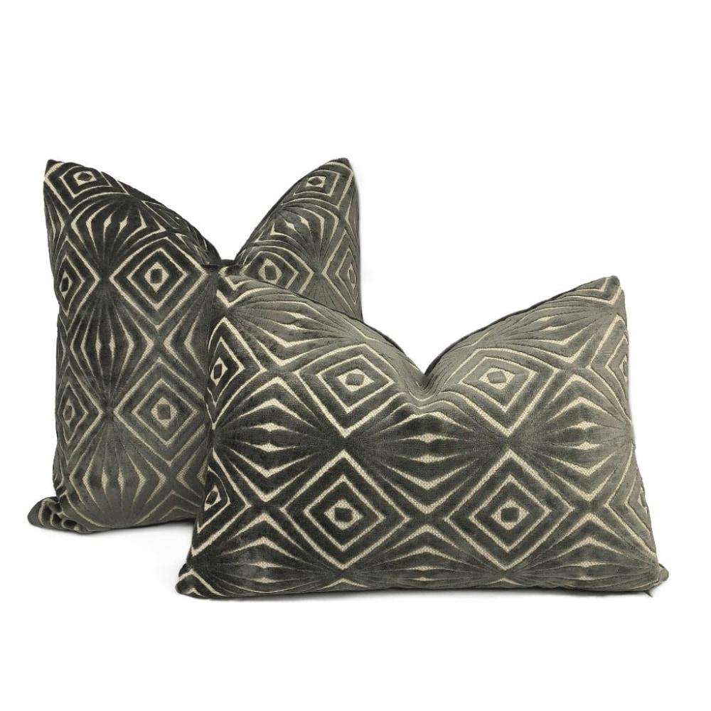 Antoni Seal Gray Geometric Cut Velvet Pillow Cover