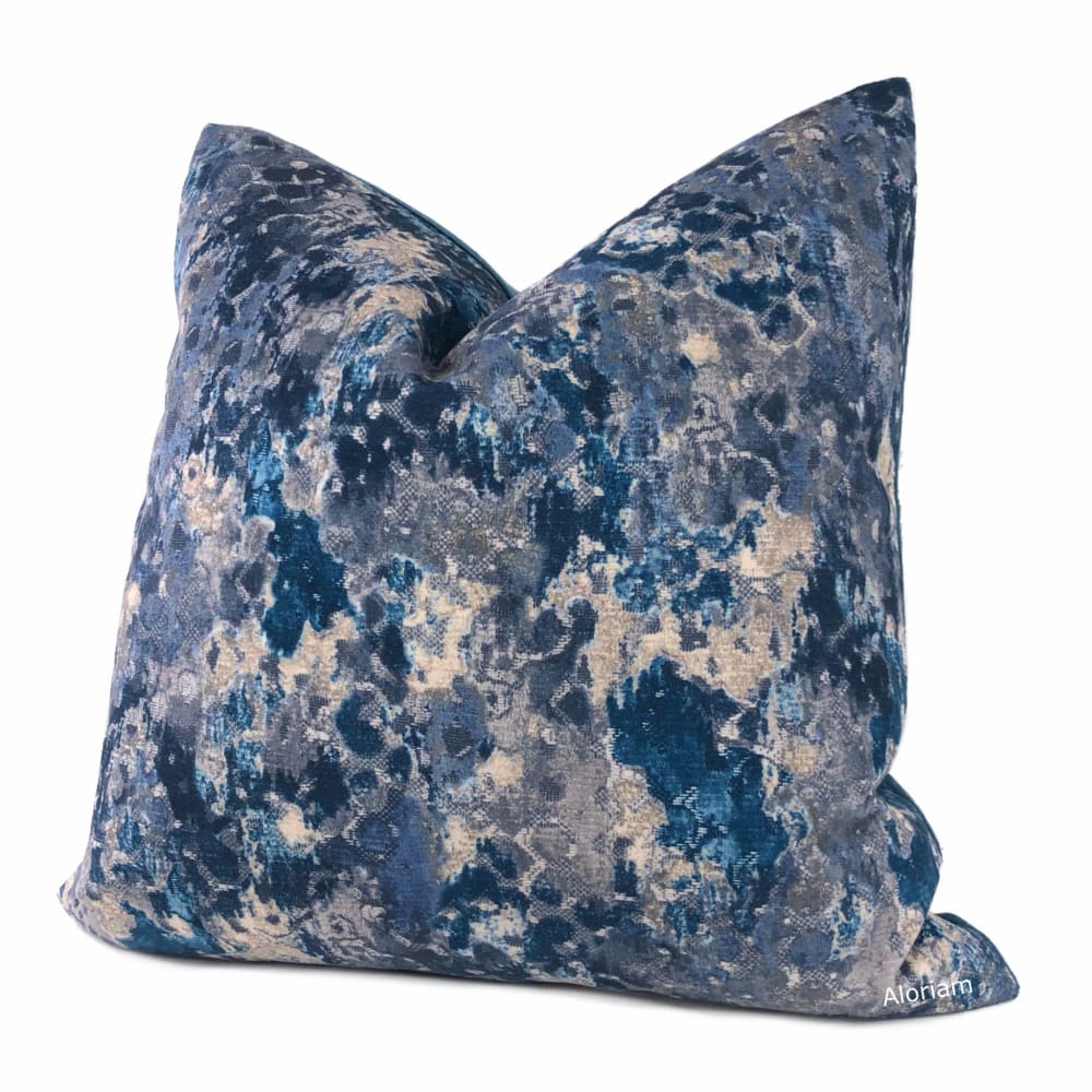 Arden Blue Gray Abstract Floral Pillow Cover - Aloriam
