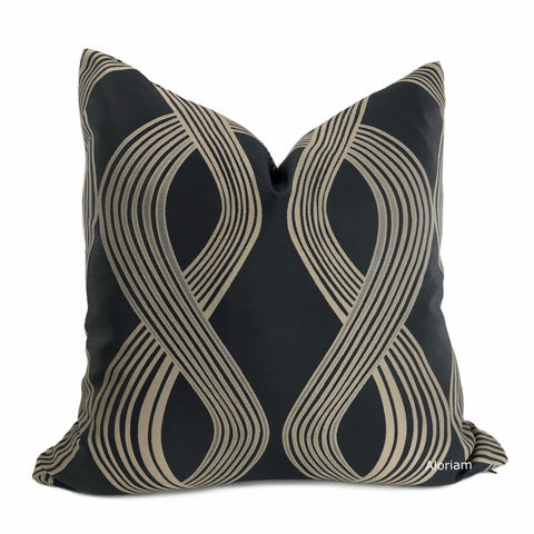 Aria Charcoal Gray Bronze Brown Modern Ribbon Twist Pillow Cover - Aloriam