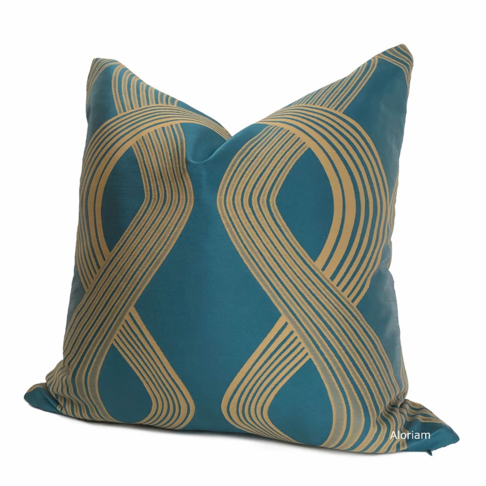 Aria Teal Green Tan Modern Ribbon Twist Pillow Cover - Aloriam