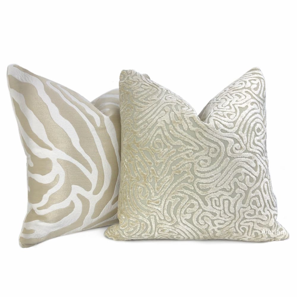 Asriel Ivory Beige Freeform Swirl Texture Pillow Cover - Aloriam