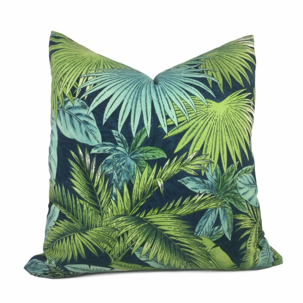 Bahama Breeze Blue Green Palm Fronds Botanical Cotton Print Pillow Case Sham