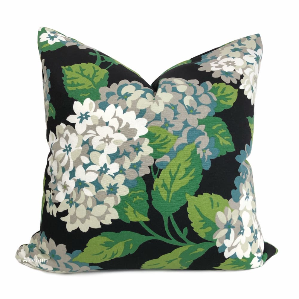 Bella Onyx Green Cream Gray Hydrangea Floral Print Pillow Cover - Aloriam