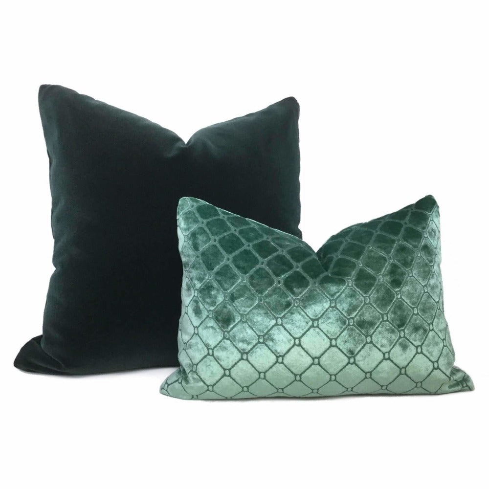 Berel Green Diamond Tile Velvet Pillow Cover Cushion Pillow Case Euro Sham 16x16 18x18 20x20 22x22 24x24 26x26 28x28 Lumbar Pillow 12x18 12x20 12x24 14x20 16x26 by Aloriam