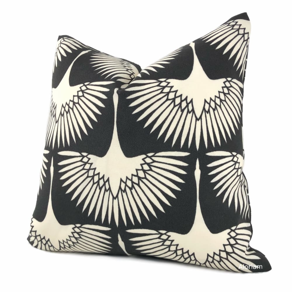 Black Cream Cranes Indoor Outdoor Pillow Cover - Aloriam