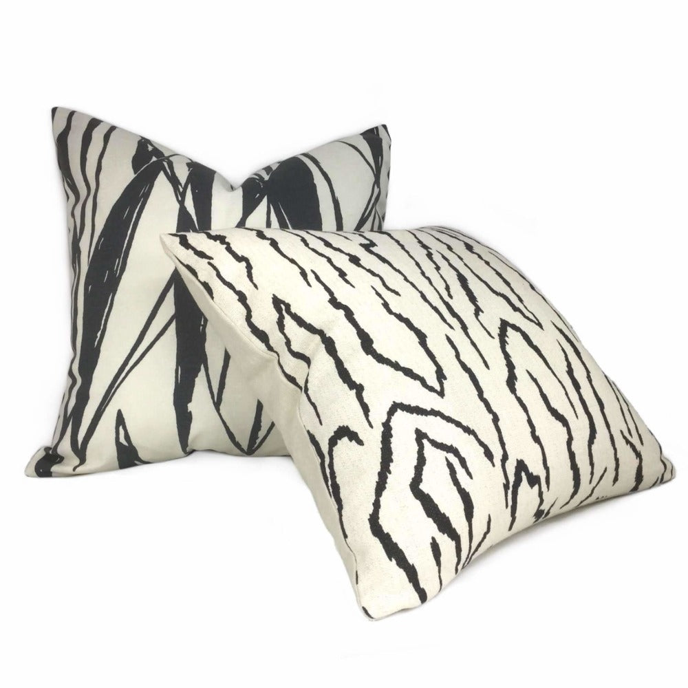 Black White Modern Lines Cotton Print Decorative Pillow Cover