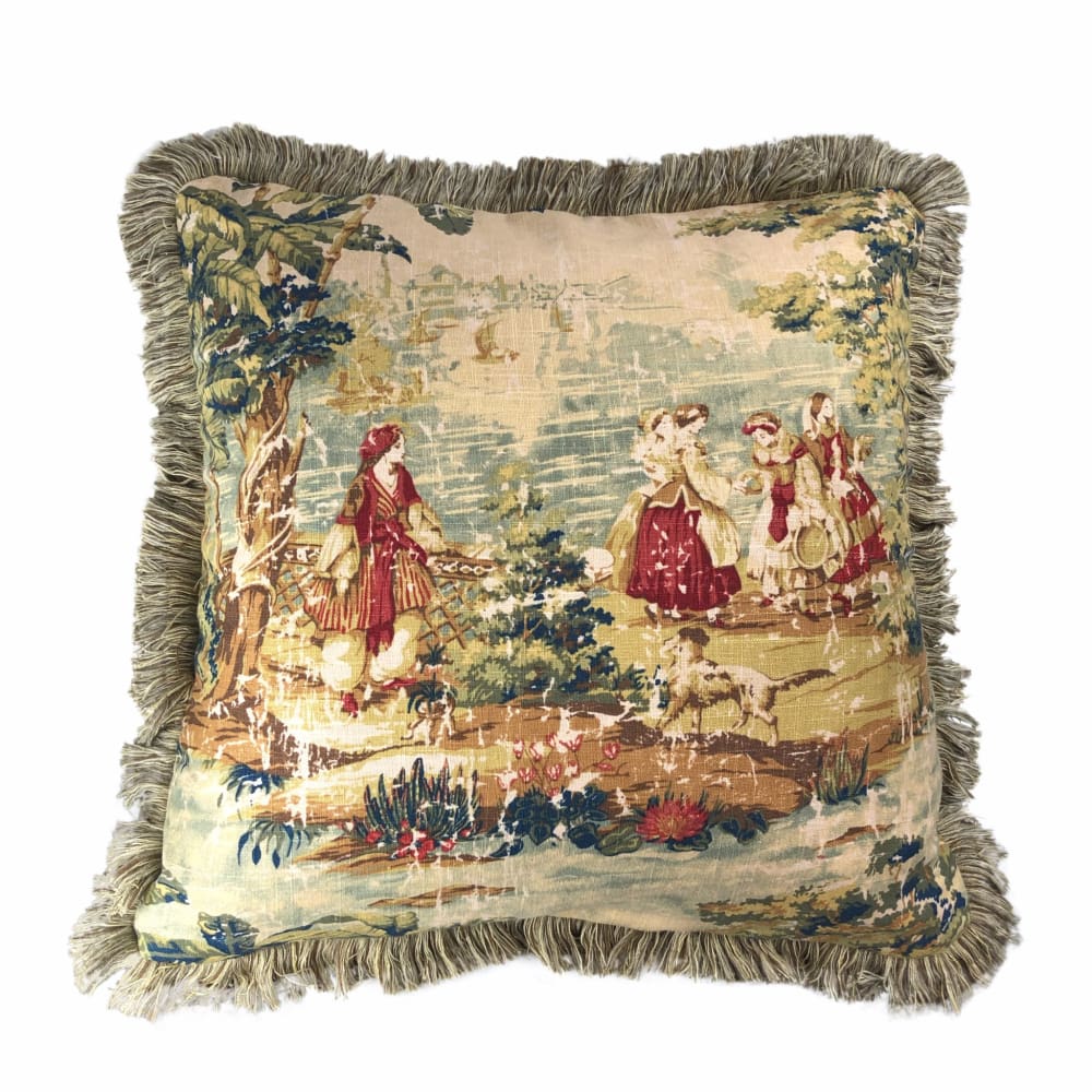 Bosporus Antique Red Old World Scenic Landscape Toile Pillow Cover