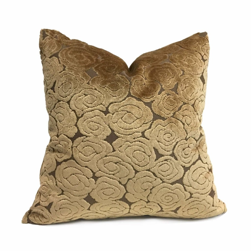 Brentano Cloudscape Brown Cut Velvet Chinoiserie Cloud Motif Decorative Throw Pillow Cover