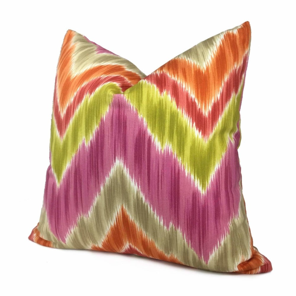 Bright Multicolor Ikat Chevron Cotton Print Decorative Pillow Cover