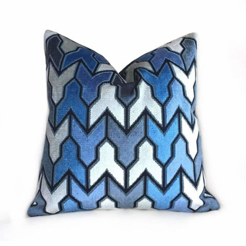 Designer Arrow Geometric Cut Velvet Navy Blue Cream Pillow Cover by Aloriam