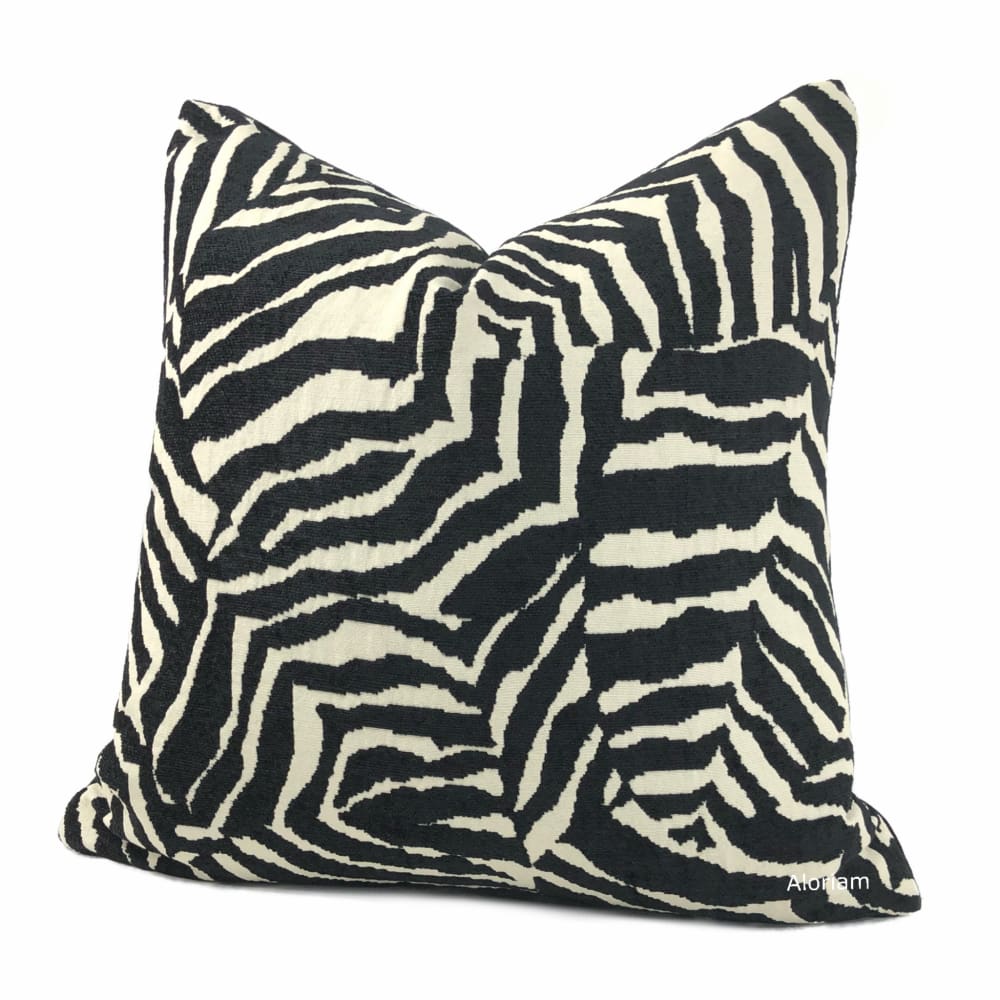 Caleb Black Cream Abstract Zebra Stripe Pillow Cover - Aloriam