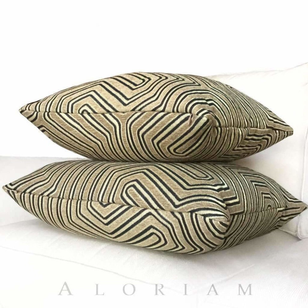 Camel Gold Geometric Maze Chenille Pillow Cushion Cover