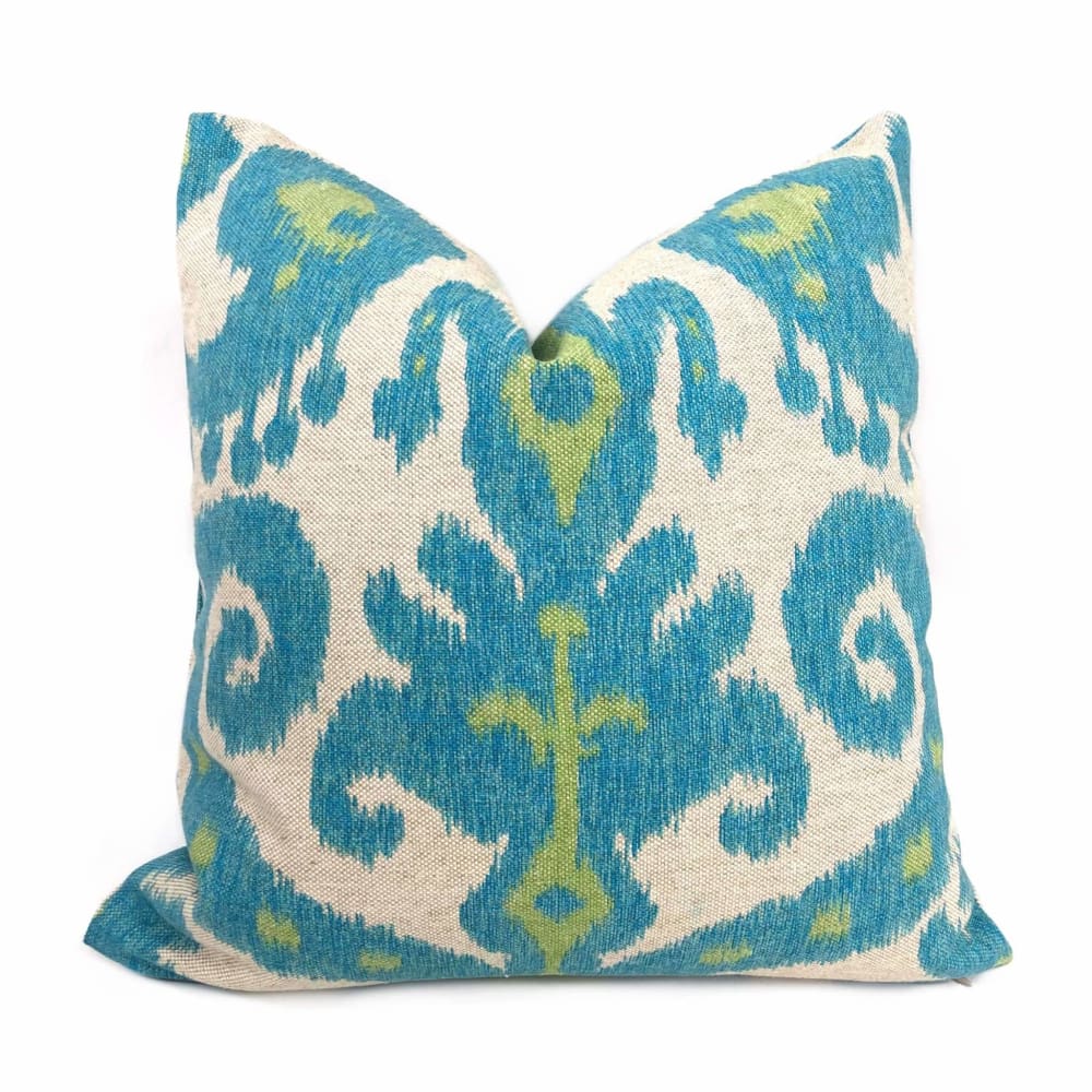 Casbah Blue Green Beige Ethnic Ikat Pillow Cover (Made from Lacefield Designs Fabric) Cushion Pillow Case Euro Sham 16x16 18x18 20x20 22x22 24x24 26x26 28x28 Lumbar Pillow 12x18 12x20 12x24 14x20 16x26 by Aloriam