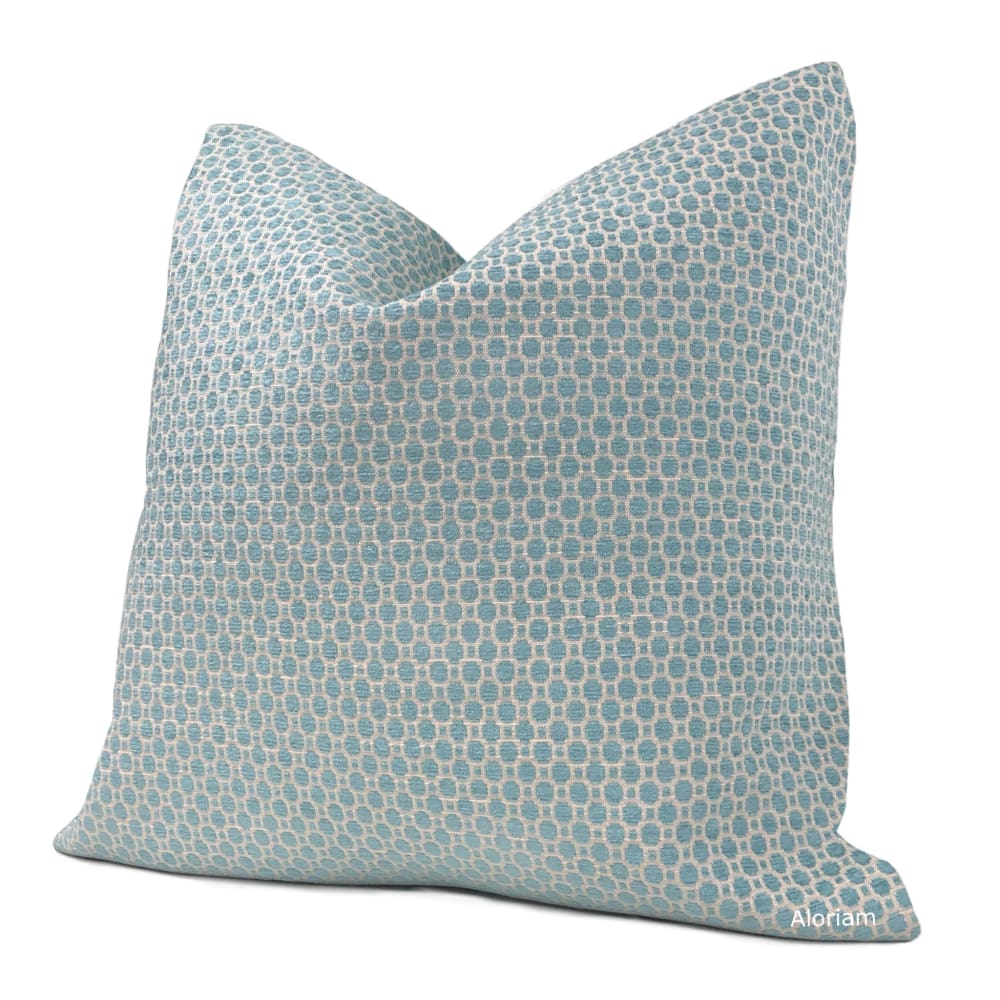 Chelsea Turquoise Blue Geometric Chenille Pillow Cover - Aloriam