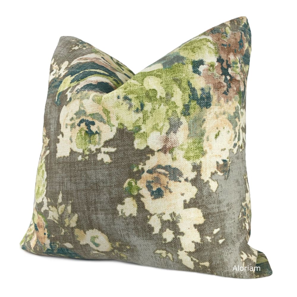 Cinder Gray Aphrodite Floral Cotton Linen Print Pillow Cover - Aloriam