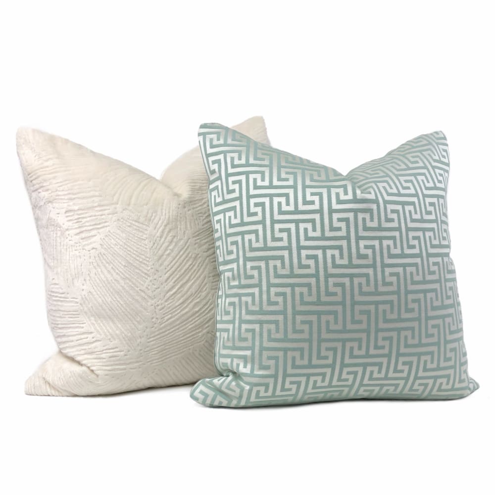 Cleo Seaglass Green Greek Key Pillow Cover - Aloriam
