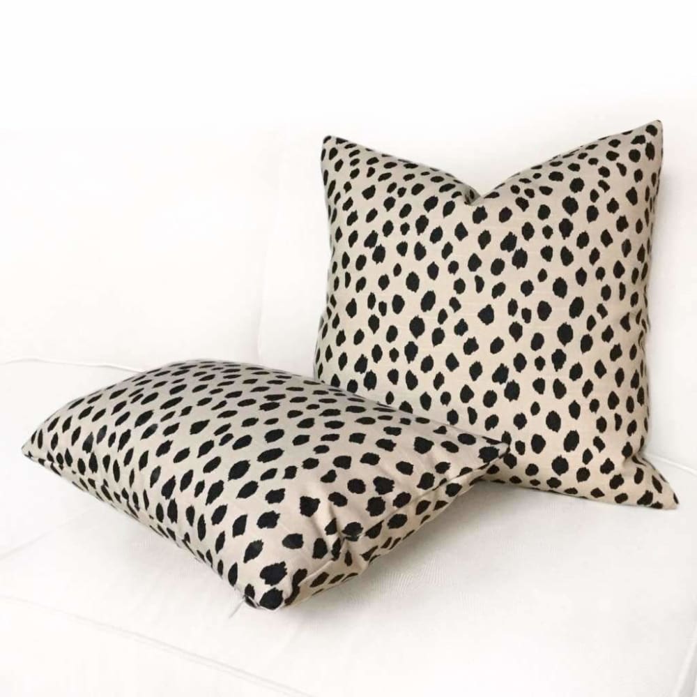 Designer Abstract Dalmatian Dots Black Nude Beige Pillow Cover, Fits Lumbar 16" 18" 20" 22" 24" Cushion Inserts