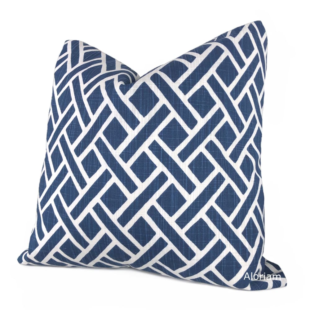 Darcy Blue White Diamond Lattice Pillow Cover - Aloriam