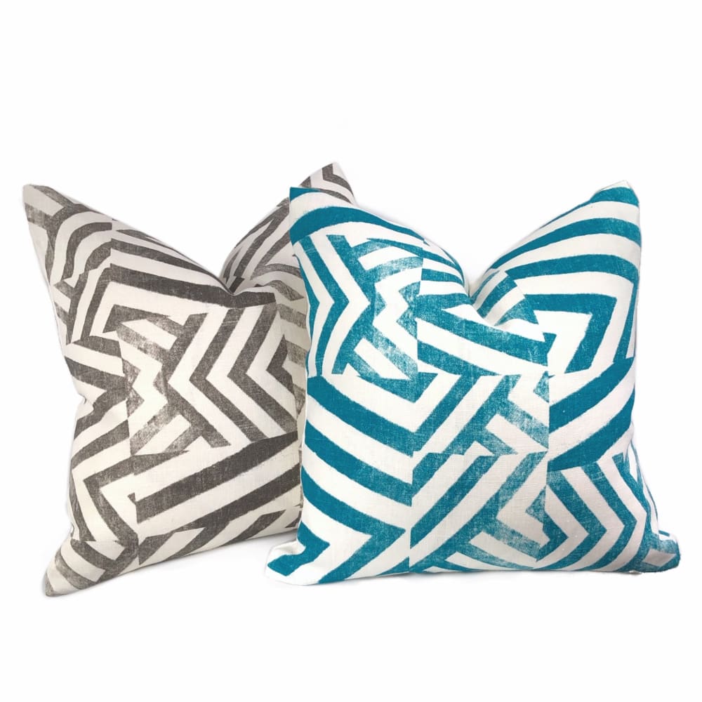 Delancey Teal Green White Modern Crosshatch Pillow Cover - Aloriam