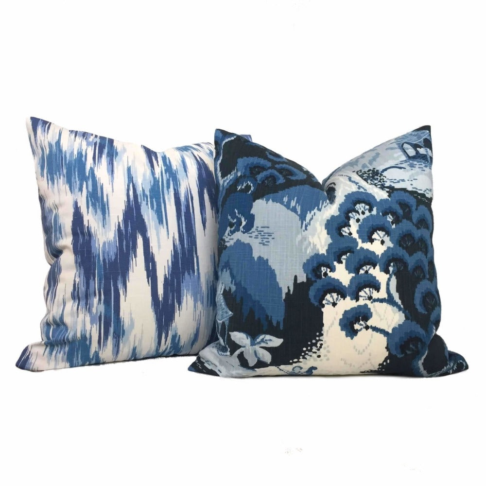 Designer Blue White Abstract Ikat Cotton Print Pillow Cover Cushion Pillow Case Euro Sham 16x16 18x18 20x20 22x22 24x24 26x26 28x28 Lumbar Pillow 12x18 12x20 12x24 14x20 16x26 by Aloriam