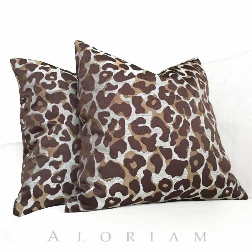 Designer Cheetah Leopard Animal Pattern Brown Beige Pillow Cushion Cover