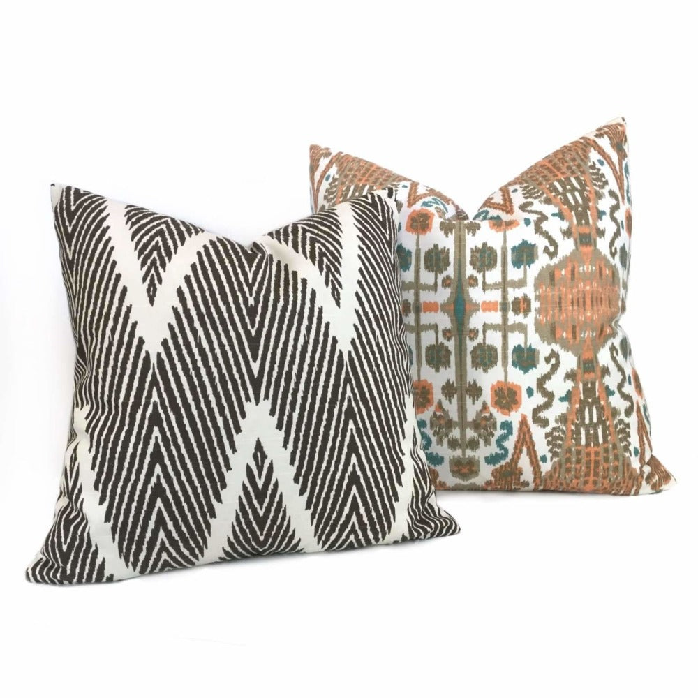 Lacefield Designs Bali Cocoa Cream Ikat Chevron Throw Pillows
