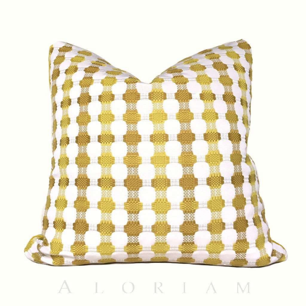 Designer Yellow White Checks Geometric Pillow Cover