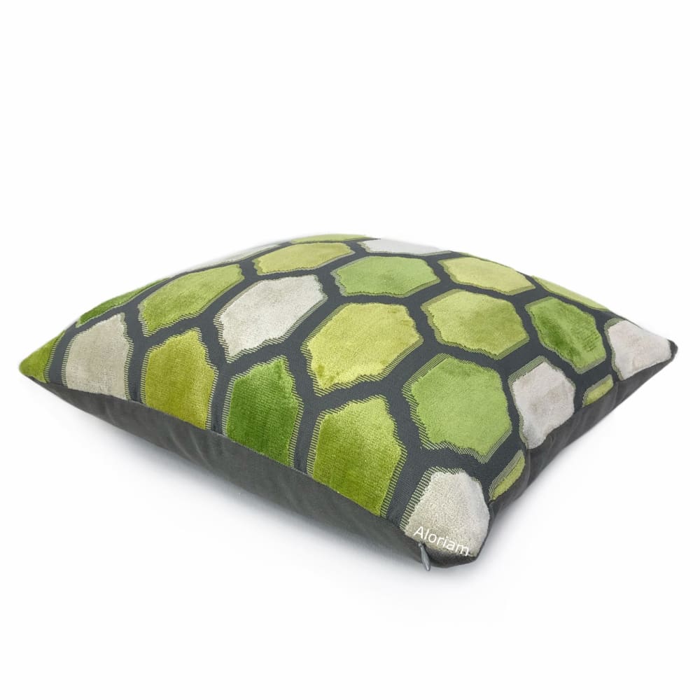 Dorsey Green Gray Geometric Tile Velvet Pillow Cover - Aloriam