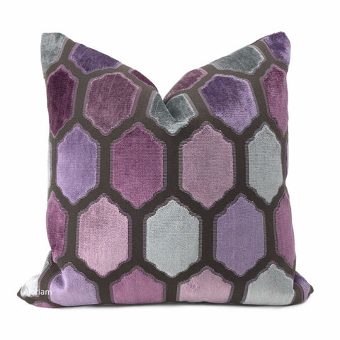 Dorsey Purple Gray Geometric Tile Velvet Pillow Cover - Aloriam