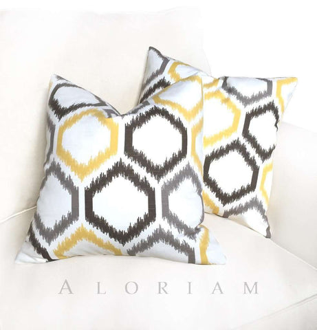 Dwell Studio Robert Allen Ikat Trellis Gray Yellow White Pillow Cushion Cover
