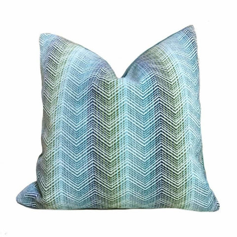 Eileen Boyd Designer Ombre Chevron Zig Zag Aqua Blue Chenille Velvet Pillow Cover, Fits 12x20 12x24 14x20 16x26 16" 18" 20" 22" 24" Cushions