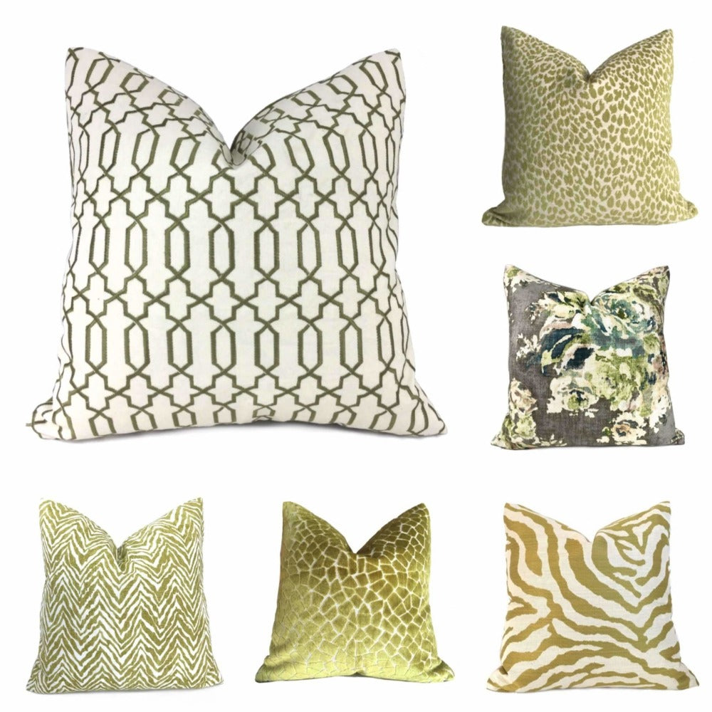 Elysa Green Olive & Cream Embroidered Geometric Fretwork Lattice Pillow Cover Cushion Pillow Case Euro Sham 16x16 18x18 20x20 22x22 24x24 26x26 28x28 Lumbar Pillow 12x18 12x20 12x24 14x20 16x26 by Aloriam