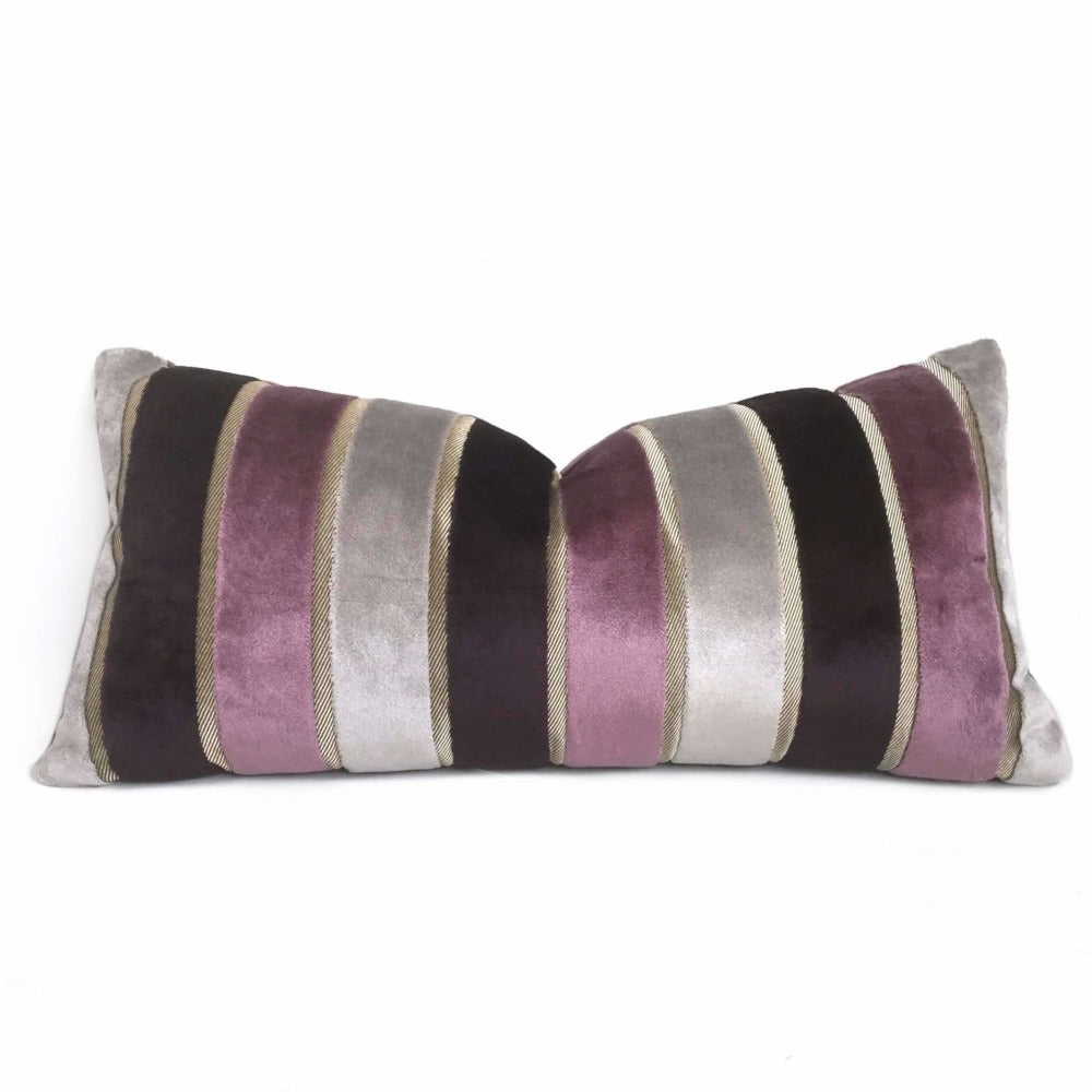Emilio Amethyst Purple Gray Wide Velvet Stripe Pillow Cover – Aloriam