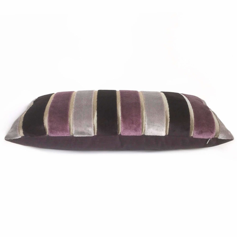 Emilio Amethyst Purple Gray Wide Velvet Stripe Pillow Sham