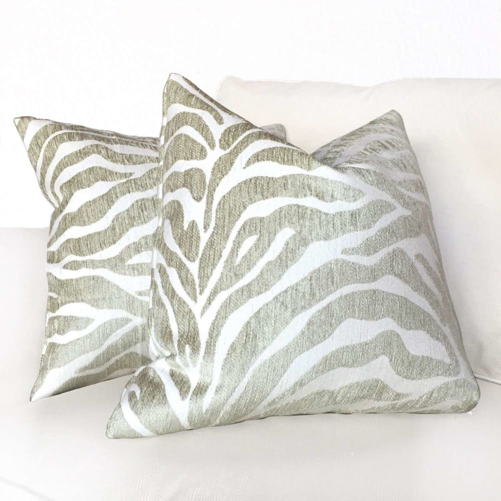 Ethan Allen Beige Large Animal Stripe Zebra Tiger Designer Pillow Cushion Cover
