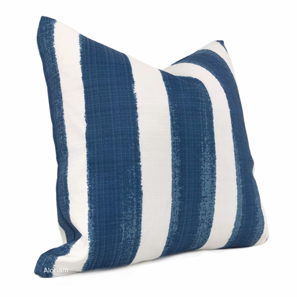 Ethan Navy Blue White Stripe Indoor Outdoor Pillow Cover - Aloriam