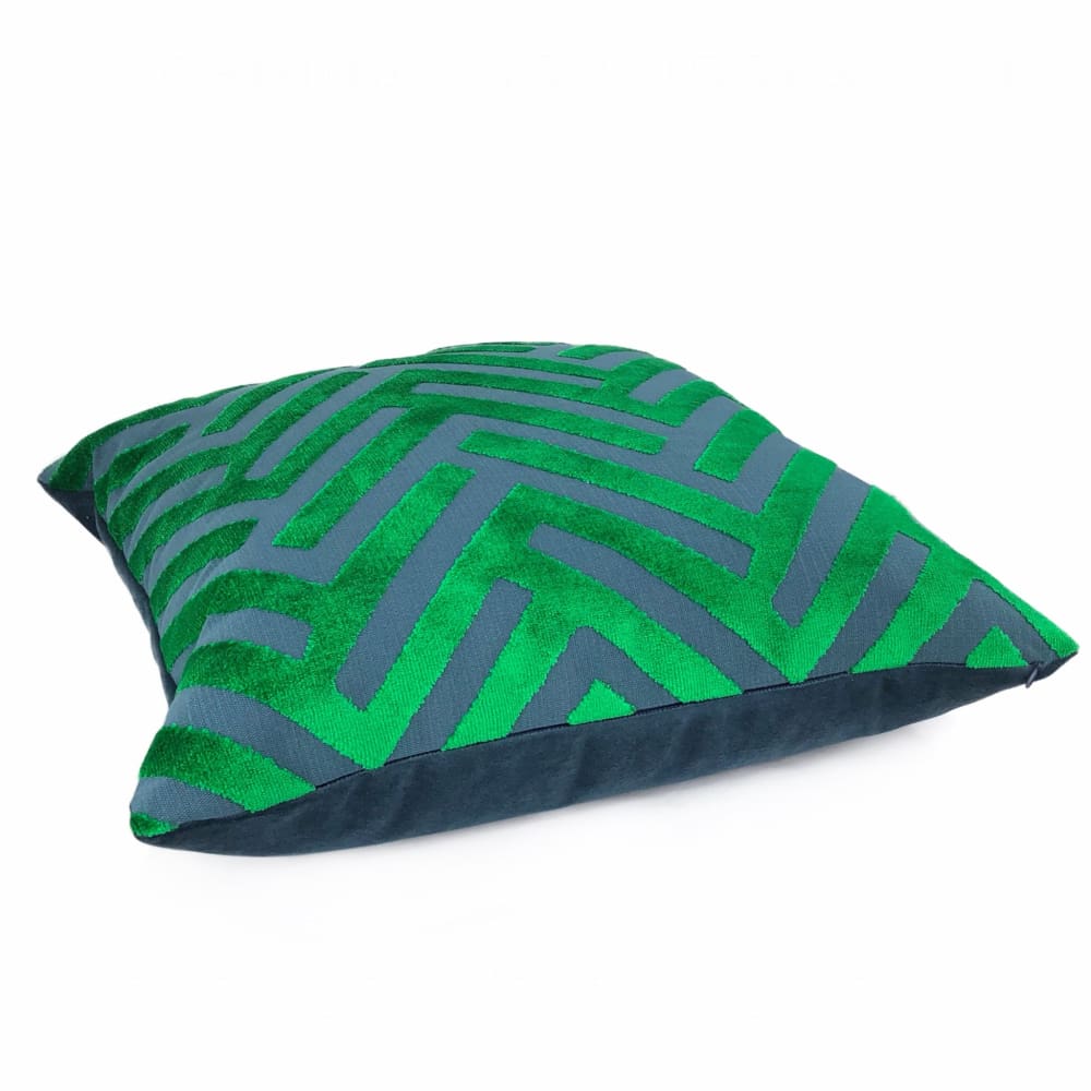 Euclid Green Blue Chevron Velvet Pillow Cover - Aloriam