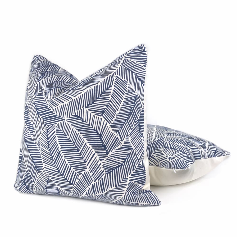 F Schumacher Abstract Leaf Navy Blue White Pillow Cover - Aloriam