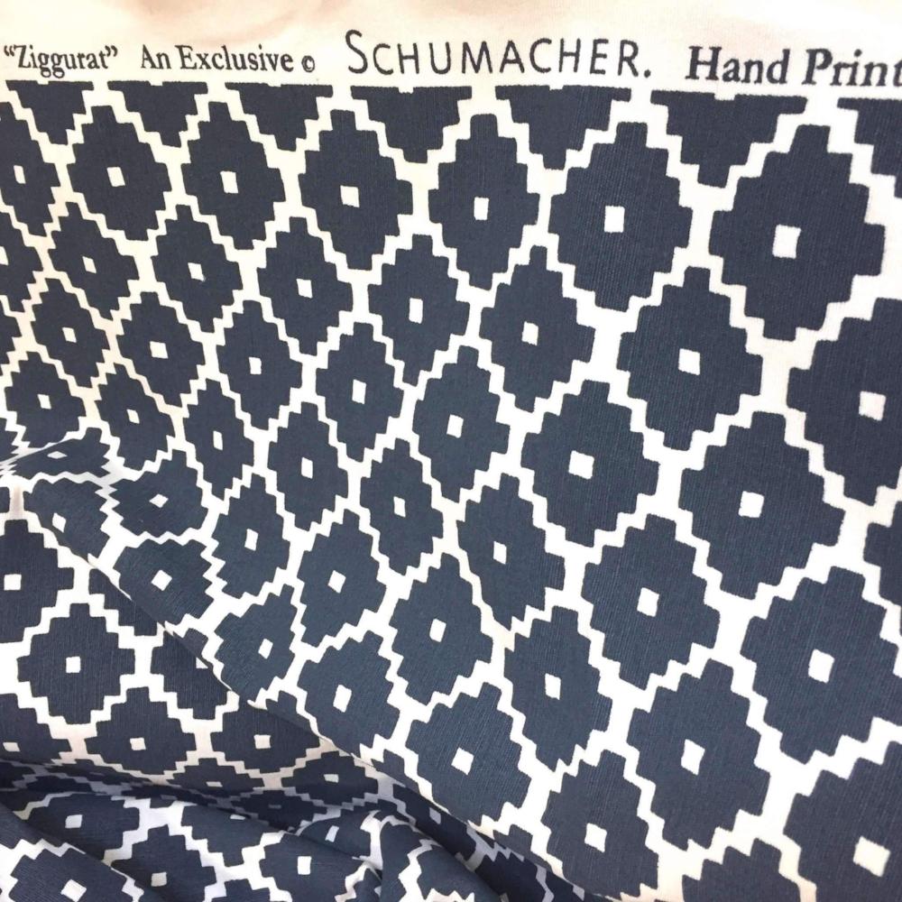 F Schumacher Ziggurat Navy Blue Cream Ethnic Geometric Decorative Throw Pillow Cover by Aloriam